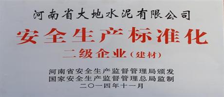 河南省大地水泥有限公司榮獲安全生產標準化二級企業(yè)